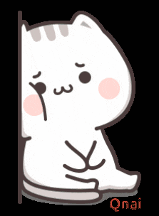 a cartoon cat is sitting behind a wall and making a funny face