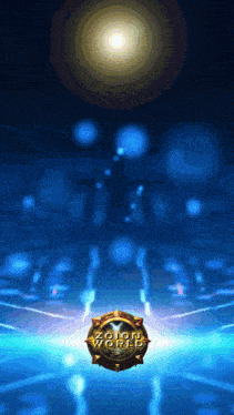 a blue background with a gold emblem that says zolon world