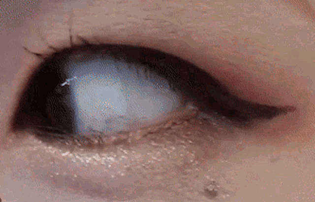 a close up of a woman 's eye with eyeliner .