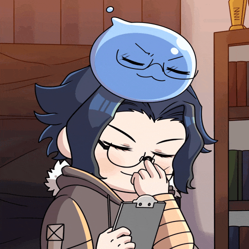 a cartoon drawing of a girl with a clipboard and a trophy that says inn