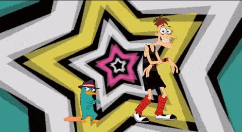 perry the platypus and a cartoon character are dancing together