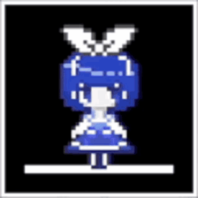 a pixel art of a girl with wings and a bow on her head .