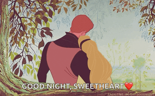 a cartoon of a man and woman kissing with the words good night sweetheart
