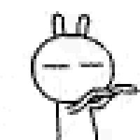 a black and white drawing of a cartoon character with bunny ears holding a stick .
