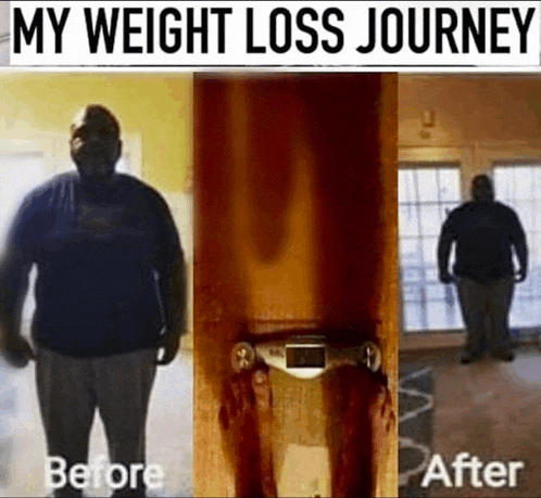 a man is standing in front of a scale before and after weight loss .