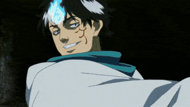 a cartoon character with a flame on his head