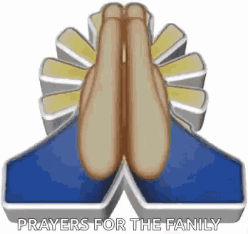 a picture of a praying hand with the words prayers for the family written below it