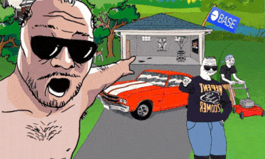 a cartoon of a man wearing a shirt that says ' base '