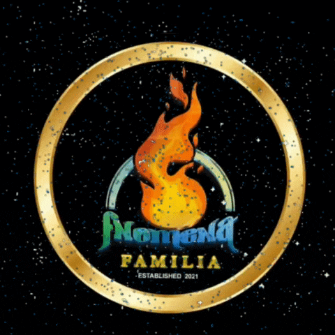 a gold circle with a fire in the center and the words familia established 2021