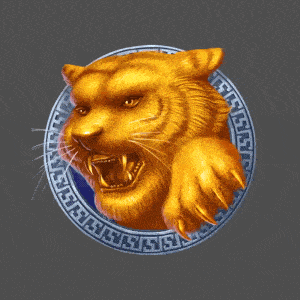 a picture of a golden tiger with a coin slot logo in the background