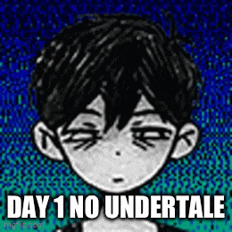 a black and white drawing of a boy with the words `` day 1 no undertale '' below it .