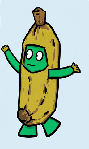 a cartoon drawing of a banana with green legs and arms