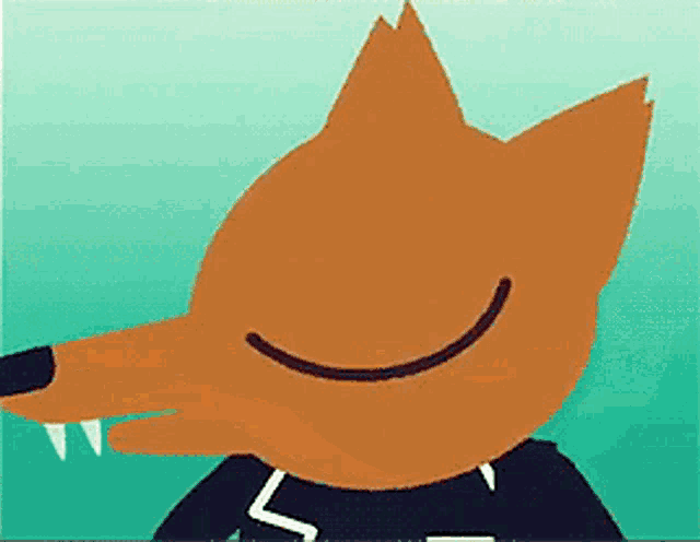 a close up of a cartoon fox with a smile on his face .