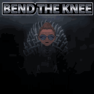 a cartoon of a woman sitting on a throne with the words bend the knee below her