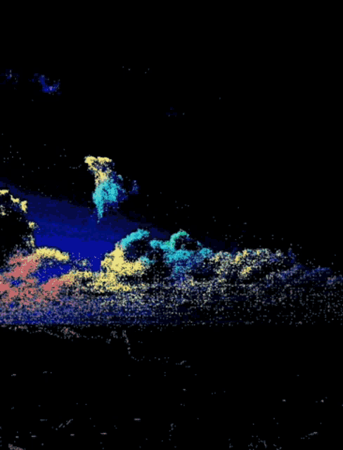 a painting of a cloudy sky with blue and yellow clouds