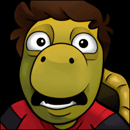 a cartoon of a man with a yellow face and a red shirt