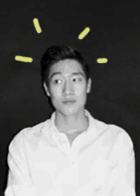 a black and white photo of a man with yellow dots around his head ..