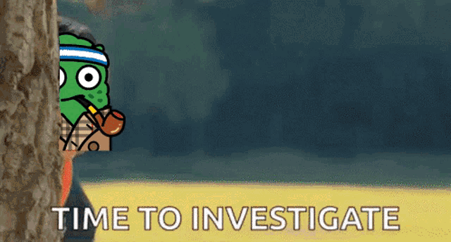 a cartoon character with a pipe and the words time to investigate behind him