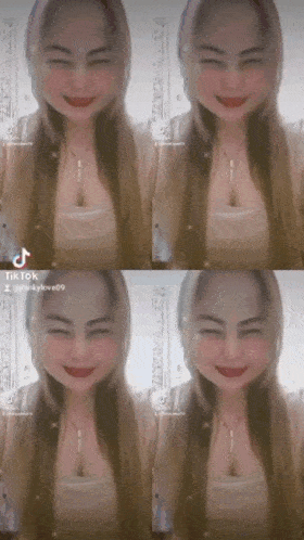 a woman 's face is being altered with a tiktok filter
