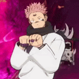a cartoon character with a scarf around his neck is standing in front of a pink and purple background .