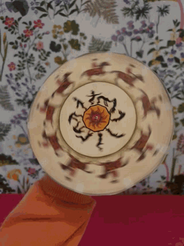 a plate with a circular design of horses on it