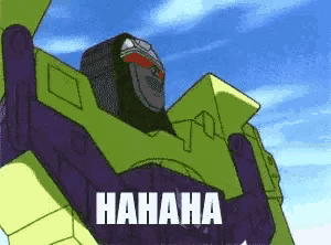 a cartoon robot is laughing with the words " hahaha " on the bottom