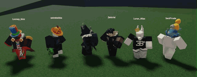 a group of roblox characters are standing next to each other with one wearing a top hat