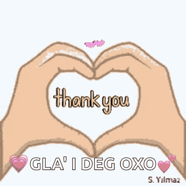 a cartoon of hands making a heart shape with the words thank you