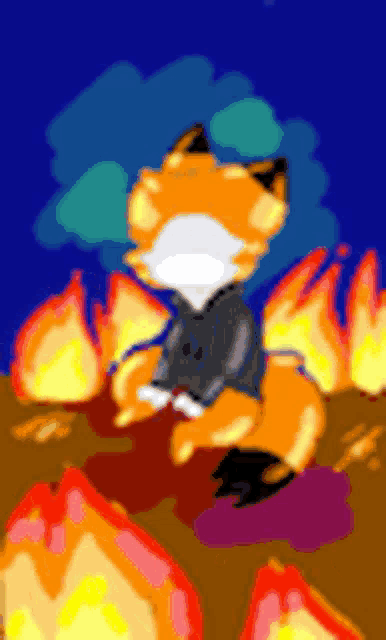 a drawing of a fox sitting in front of fires .