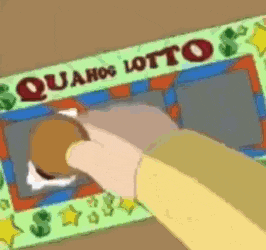 a cartoon drawing of someone playing a game called quahog lotto