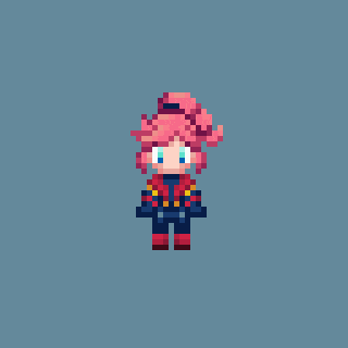 a pixel art drawing of a girl with pink hair holding a cake