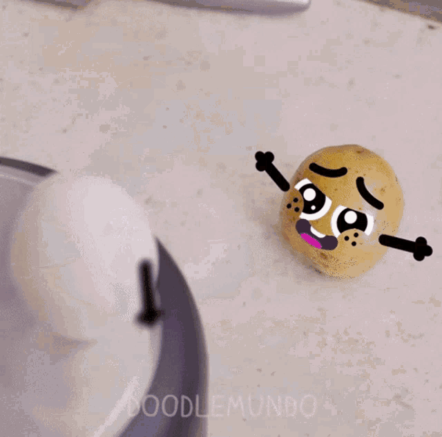 a cartoon egg is sitting on top of a pot that says doodlemundo on it