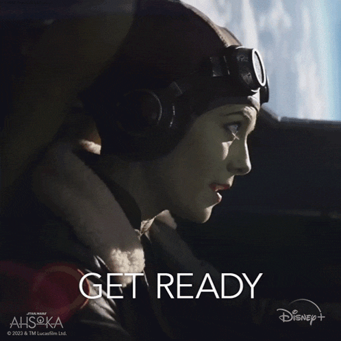 a woman wearing a helmet and goggles with the words get ready below her