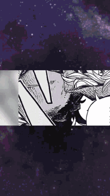 a black and white drawing of a man with a purple background