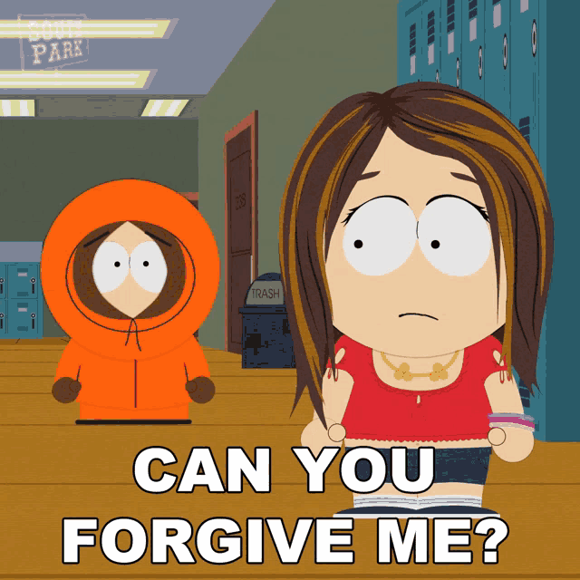 a south park cartoon shows a girl asking forgiveness