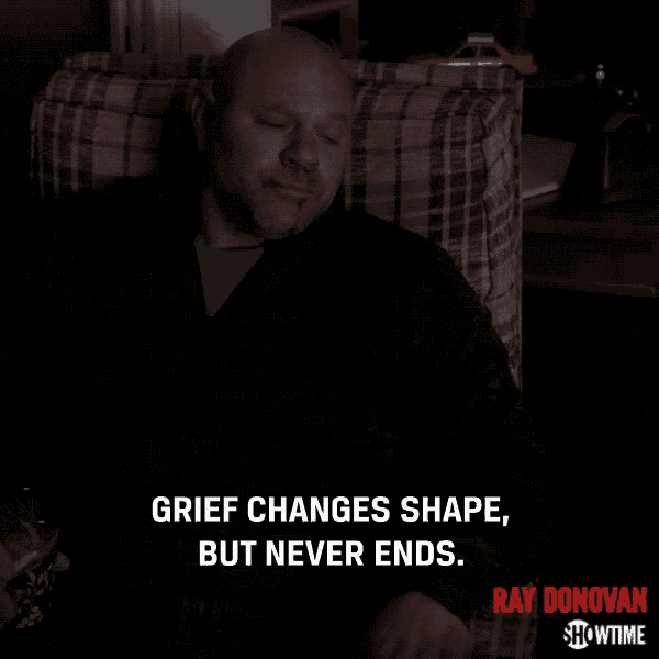 a man is sitting in a chair with a quote from ray donovan showtime