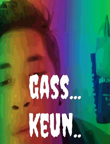a drawing of a person with the words " gass keun " written in white