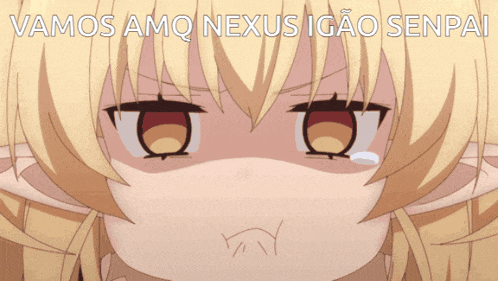 a close up of a girl with the words vamos amo nexus igao senpai written above her