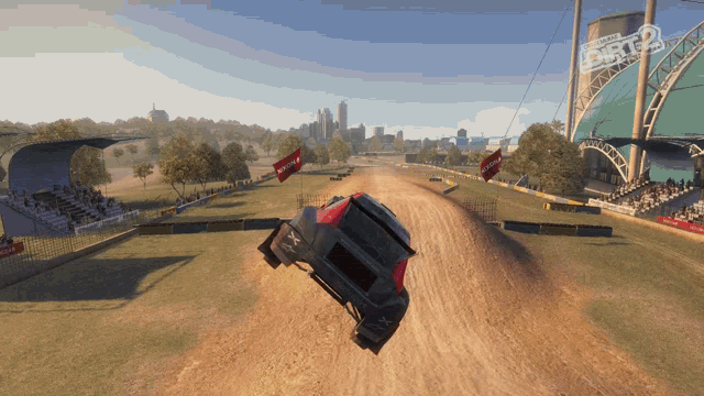 a car is flying through the air in a video game called dirt 2