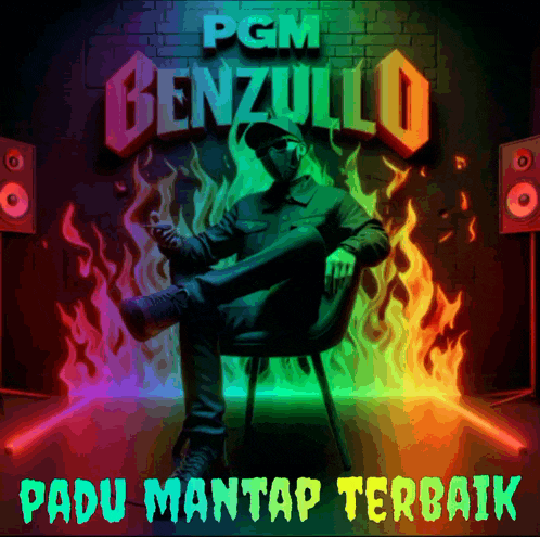 a painting of a man sitting in front of a wall that says ' pgm benzuillo ' on it