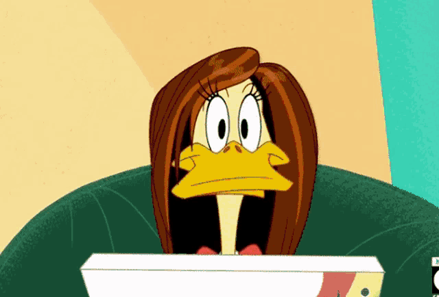 a cartoon of a duck sitting in a chair