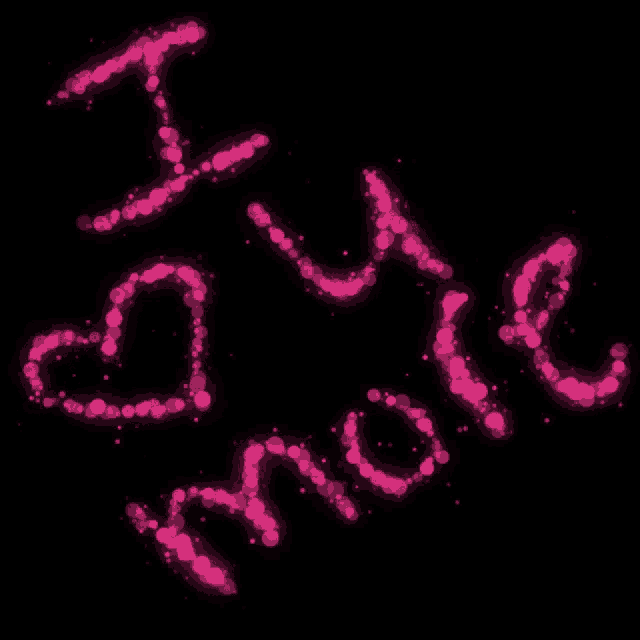 the words i love you are written in pink dots on a black background