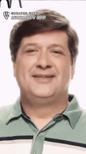 a man in a green shirt is smiling with the avatarify app on the bottom