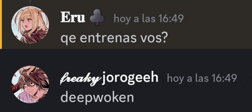 a screenshot of a conversation between eru and freaky jorogeeh