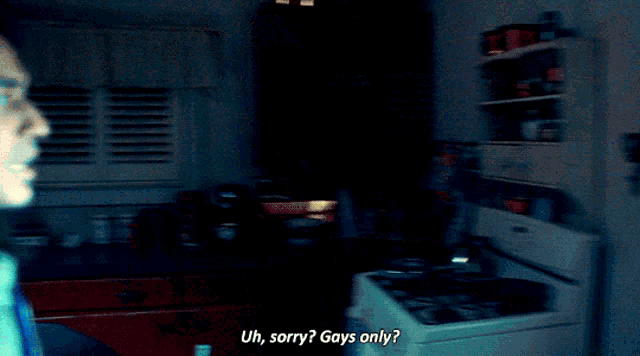 a man in a kitchen says " uh sorry guys only "