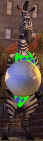 a cartoon zebra with a large belly is standing in front of a brick building