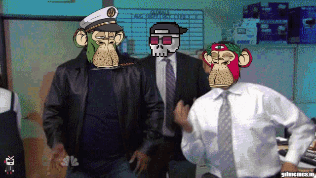 a cartoon of a man in a suit and tie with a monkey mask on his face