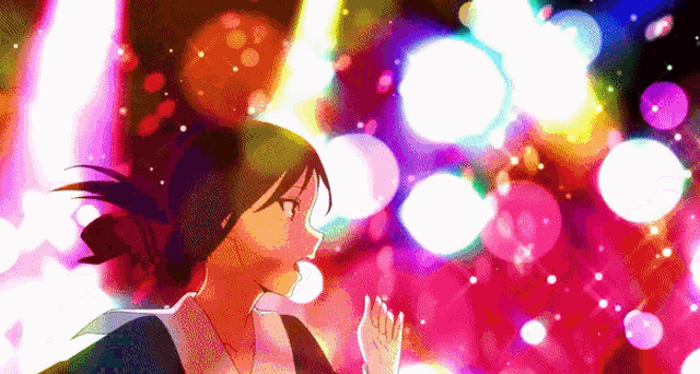 a colorful painting of a girl with a bun in her hair