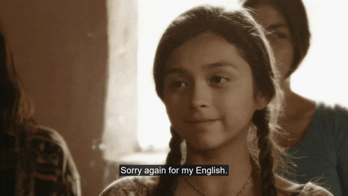 a girl says sorry again for my english in a video
