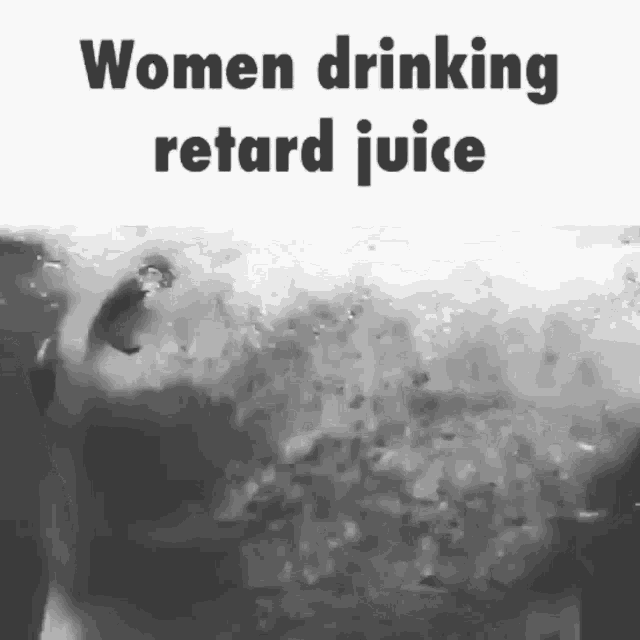 a black and white photo of a person drinking retard juice